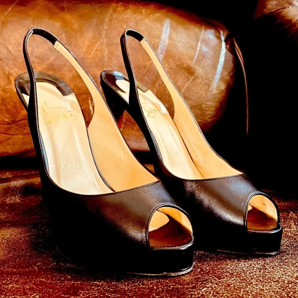 Christian Louboutin, Private number kid leather sling back platform peep EU37.5